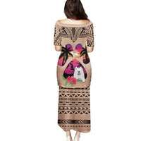 Polynesian Puletasi Dog Lover With Samoyed - Sunset At The Beach Brown Ver - Wonder Print Shop