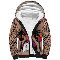 Polynesian Sherpa Hoodie Dog Lover With Samoyed - Sunset At The Beach Brown Ver - Wonder Print Shop