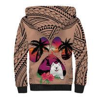 Polynesian Sherpa Hoodie Dog Lover With Samoyed - Sunset At The Beach Brown Ver - Wonder Print Shop