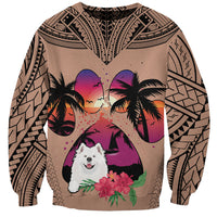 Polynesian Sweatshirt Dog Lover With Samoyed - Sunset At The Beach Brown Ver - Wonder Print Shop