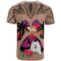 Polynesian T Shirt Dog Lover With Samoyed - Sunset At The Beach Brown Ver - Wonder Print Shop