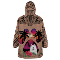 Polynesian Wearable Blanket Hoodie Dog Lover With Samoyed - Sunset At The Beach Brown Ver - Wonder Print Shop
