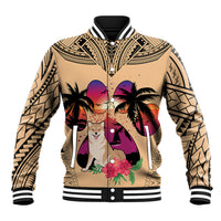 Polynesian Baseball Jacket Dog Lover With Shiba Inu - Sunset At The Beach LT7 - Wonder Print Shop