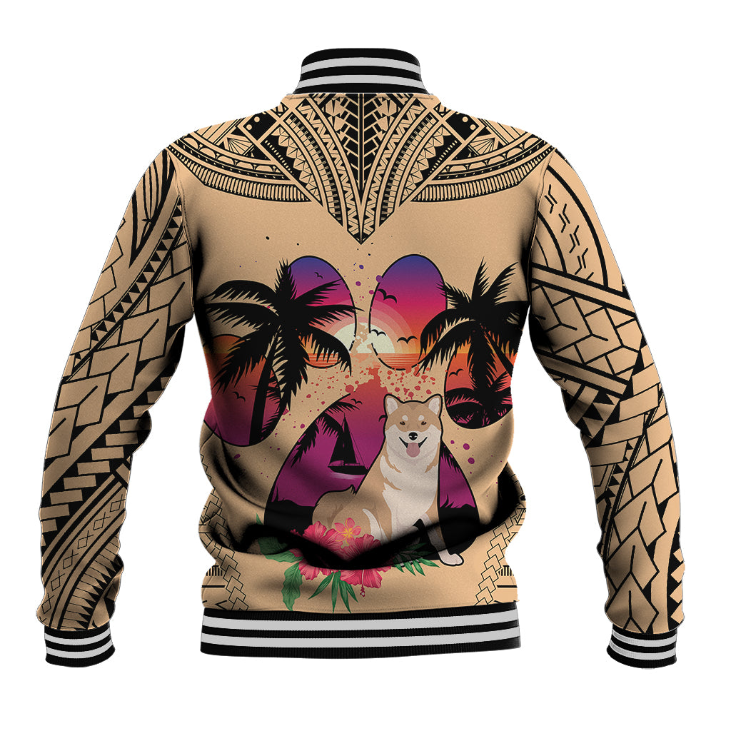 Polynesian Baseball Jacket Dog Lover With Shiba Inu - Sunset At The Beach LT7 - Wonder Print Shop