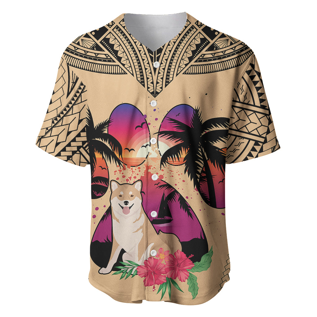 Polynesian Baseball Jersey Dog Lover With Shiba Inu - Sunset At The Beach LT7 - Wonder Print Shop