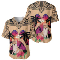 Polynesian Baseball Jersey Dog Lover With Shiba Inu - Sunset At The Beach LT7 - Wonder Print Shop