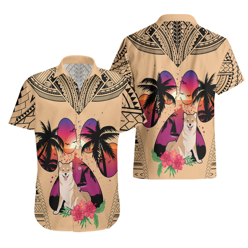 Polynesian Hawaiian Shirt Dog Lover With Shiba Inu - Sunset At The Beach - Wonder Print Shop