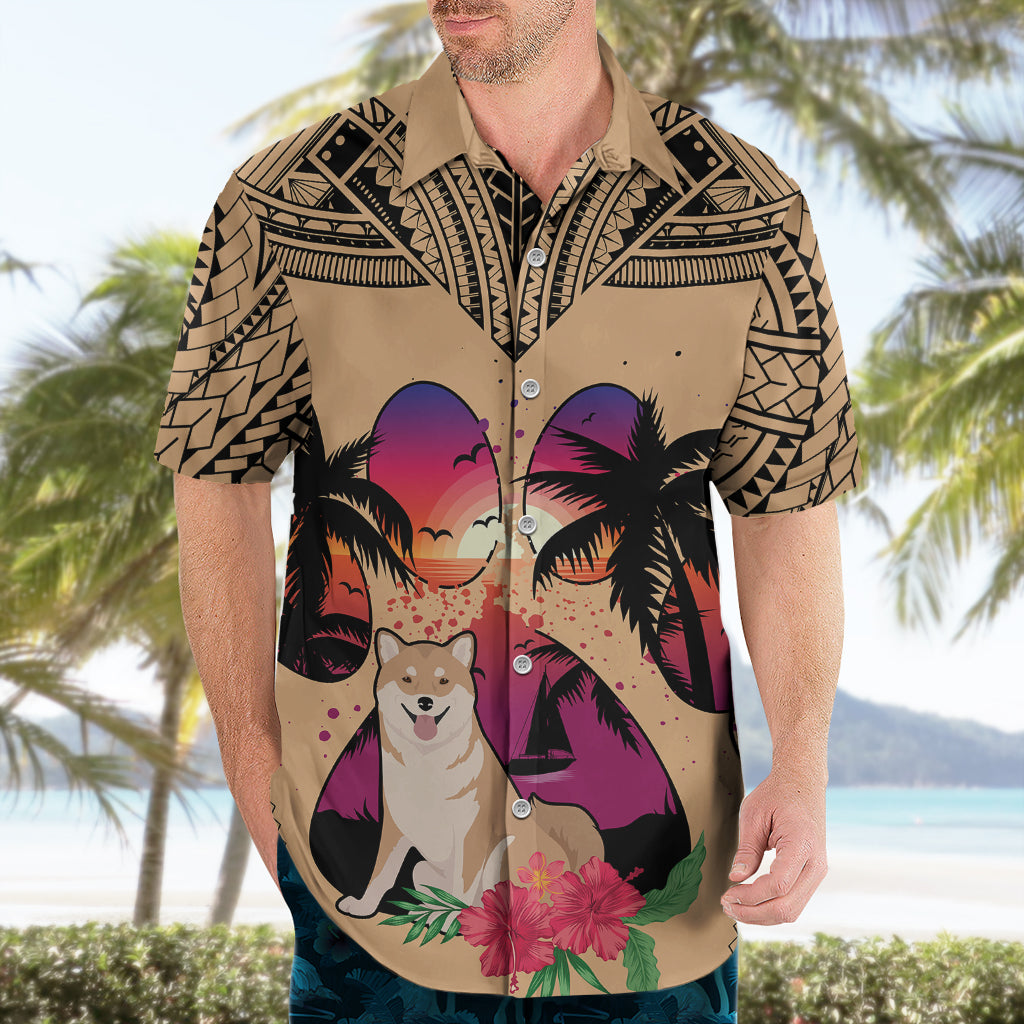 Polynesian Hawaiian Shirt Dog Lover With Shiba Inu - Sunset At The Beach - Wonder Print Shop