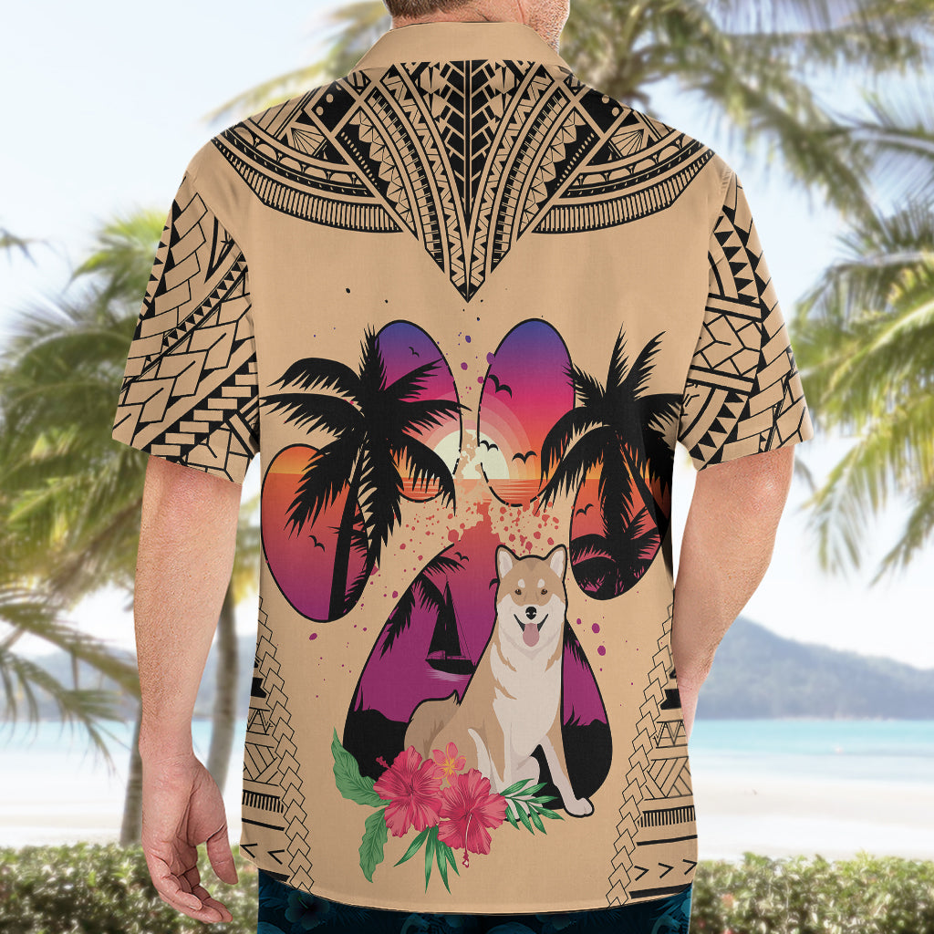 Polynesian Hawaiian Shirt Dog Lover With Shiba Inu - Sunset At The Beach - Wonder Print Shop