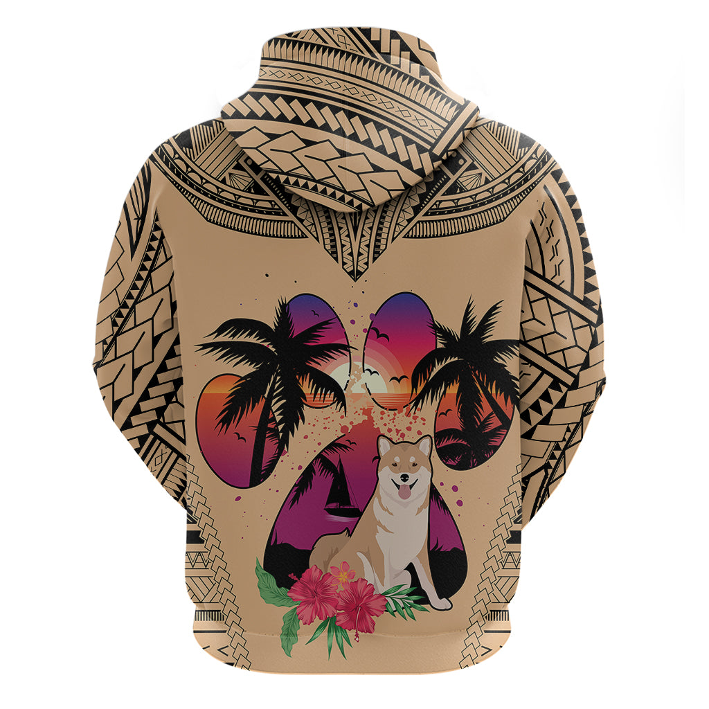 Polynesian Hoodie Dog Lover With Shiba Inu - Sunset At The Beach - Wonder Print Shop