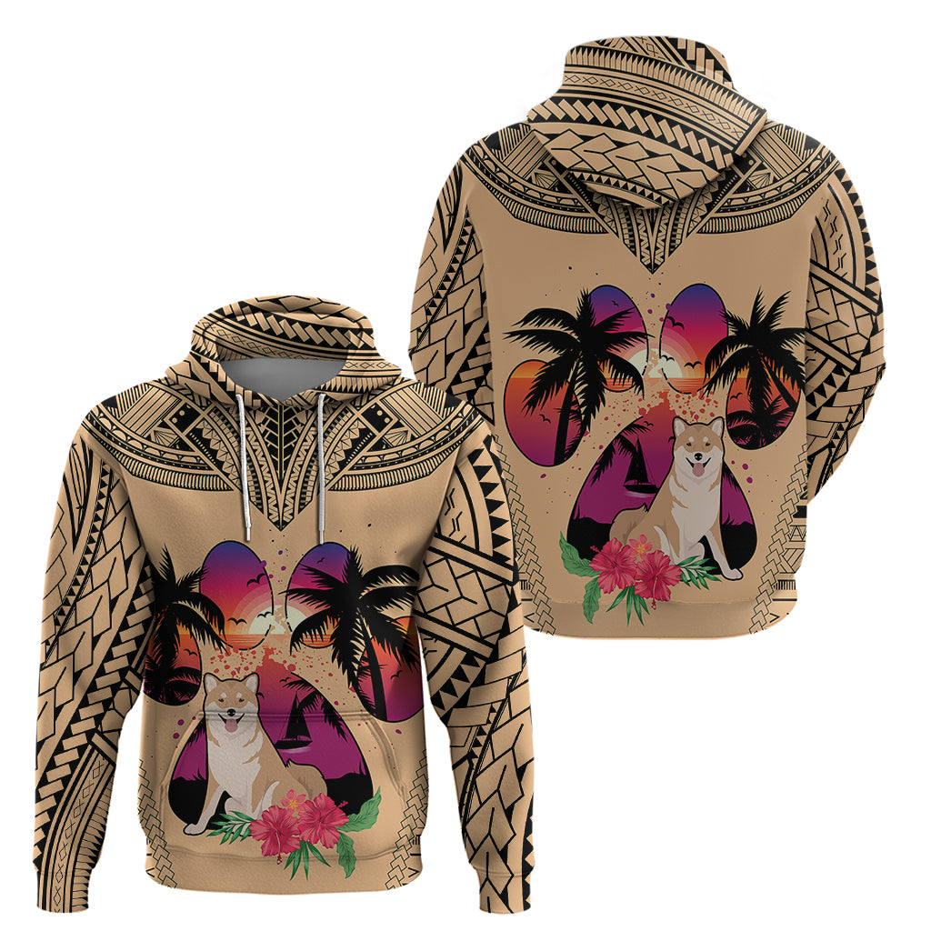 Polynesian Hoodie Dog Lover With Shiba Inu - Sunset At The Beach - Wonder Print Shop