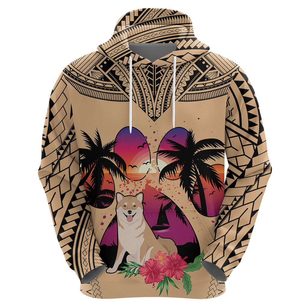 Polynesian Hoodie Dog Lover With Shiba Inu - Sunset At The Beach - Wonder Print Shop