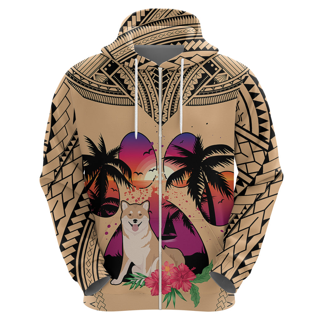 Polynesian Hoodie Dog Lover With Shiba Inu - Sunset At The Beach - Wonder Print Shop