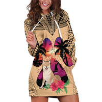Polynesian Hoodie Dress Dog Lover With Shiba Inu - Sunset At The Beach - Wonder Print Shop