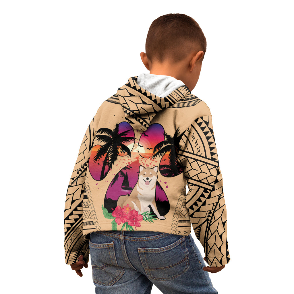 Polynesian Kid Hoodie Dog Lover With Shiba Inu - Sunset At The Beach - Wonder Print Shop