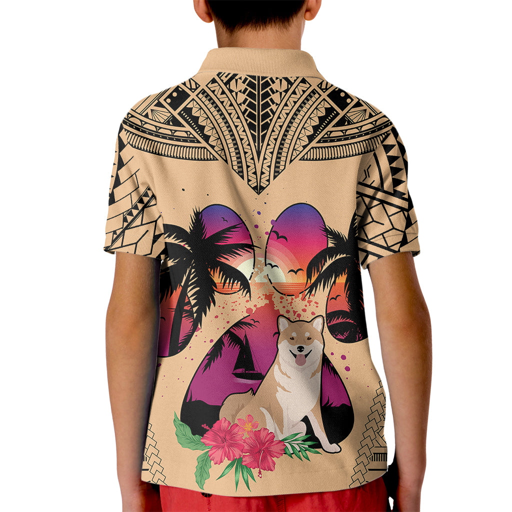 Polynesian Kid Polo Shirt Dog Lover With Shiba Inu - Sunset At The Beach - Wonder Print Shop