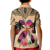 Polynesian Kid Polo Shirt Dog Lover With Shiba Inu - Sunset At The Beach - Wonder Print Shop