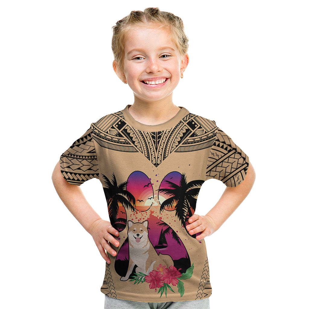 Polynesian Kid T Shirt Dog Lover With Shiba Inu - Sunset At The Beach - Wonder Print Shop