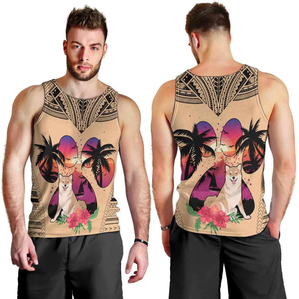 polynesian-men-tank-top-dog-lover-with-shiba-inu-sunset-at-the-beach