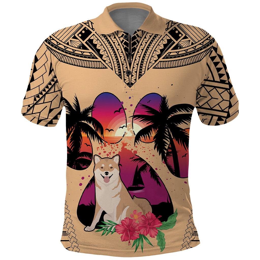 Polynesian Polo Shirt Dog Lover With Shiba Inu - Sunset At The Beach - Wonder Print Shop