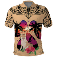 Polynesian Polo Shirt Dog Lover With Shiba Inu - Sunset At The Beach - Wonder Print Shop