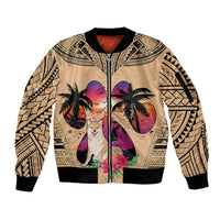Polynesian Sleeve Zip Bomber Jacket Dog Lover With Shiba Inu - Sunset At The Beach - Wonder Print Shop