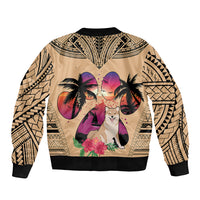 Polynesian Sleeve Zip Bomber Jacket Dog Lover With Shiba Inu - Sunset At The Beach - Wonder Print Shop