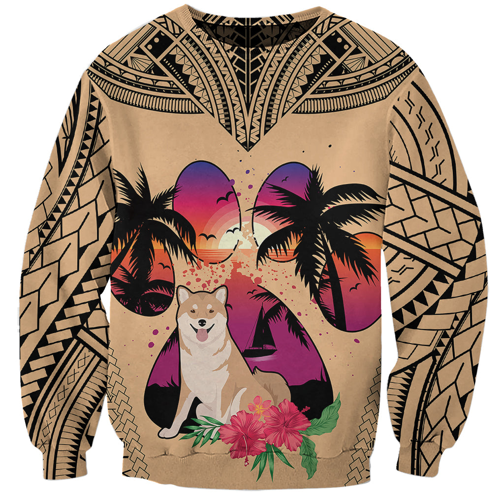 Polynesian Sweatshirt Dog Lover With Shiba Inu - Sunset At The Beach - Wonder Print Shop
