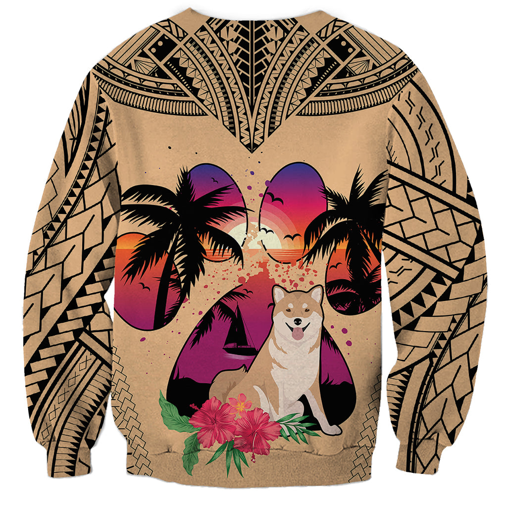 Polynesian Sweatshirt Dog Lover With Shiba Inu - Sunset At The Beach - Wonder Print Shop