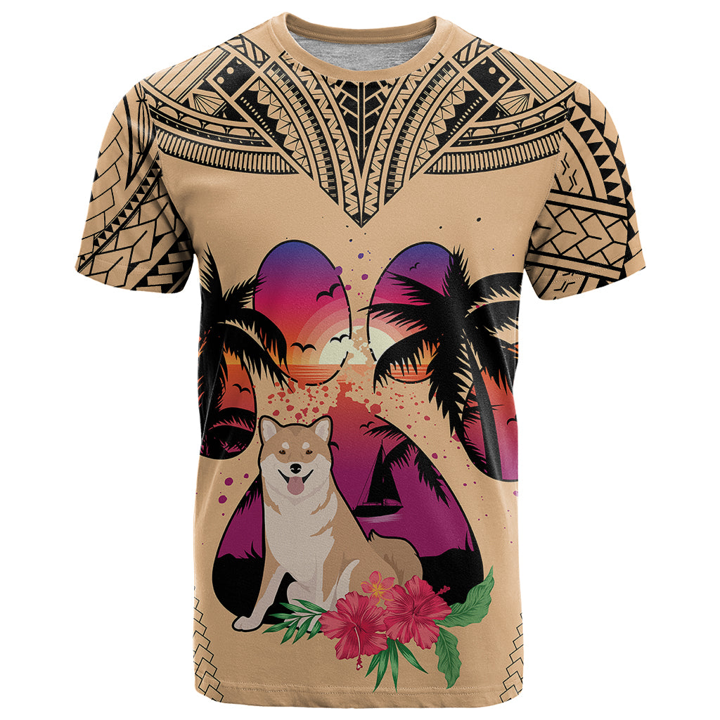 Polynesian T Shirt Dog Lover With Shiba Inu - Sunset At The Beach - Wonder Print Shop
