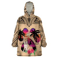 Polynesian Wearable Blanket Hoodie Dog Lover With Shiba Inu - Sunset At The Beach - Wonder Print Shop