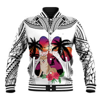 Polynesian Baseball Jacket Dog Lover With Shiba Inu - Sunset At The Beach White Ver LT7 - Wonder Print Shop