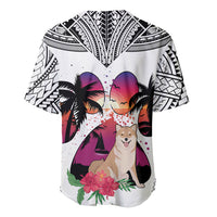 Polynesian Baseball Jersey Dog Lover With Shiba Inu - Sunset At The Beach White Ver LT7 - Wonder Print Shop