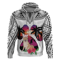 Polynesian Hoodie Dog Lover With Shiba Inu - Sunset At The Beach White Ver - Wonder Print Shop