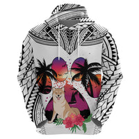 Polynesian Hoodie Dog Lover With Shiba Inu - Sunset At The Beach White Ver - Wonder Print Shop