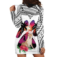 Polynesian Hoodie Dress Dog Lover With Shiba Inu - Sunset At The Beach White Ver - Wonder Print Shop