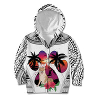 Polynesian Kid Hoodie Dog Lover With Shiba Inu - Sunset At The Beach White Ver - Wonder Print Shop