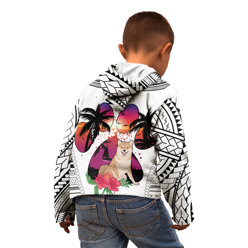 Polynesian Kid Hoodie Dog Lover With Shiba Inu - Sunset At The Beach White Ver - Wonder Print Shop