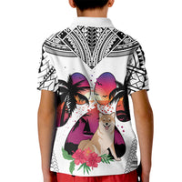 Polynesian Kid Polo Shirt Dog Lover With Shiba Inu - Sunset At The Beach White Ver - Wonder Print Shop