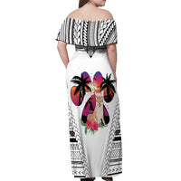 Polynesian Off Shoulder Maxi Dress Dog Lover With Shiba Inu - Sunset At The Beach White Ver - Wonder Print Shop