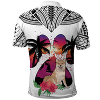 Polynesian Polo Shirt Dog Lover With Shiba Inu - Sunset At The Beach White Ver - Wonder Print Shop