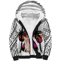Polynesian Sherpa Hoodie Dog Lover With Shiba Inu - Sunset At The Beach White Ver - Wonder Print Shop