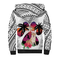 Polynesian Sherpa Hoodie Dog Lover With Shiba Inu - Sunset At The Beach White Ver - Wonder Print Shop