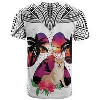 Polynesian T Shirt Dog Lover With Shiba Inu - Sunset At The Beach White Ver - Wonder Print Shop