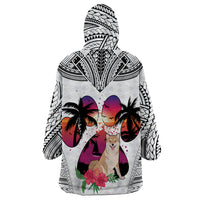 Polynesian Wearable Blanket Hoodie Dog Lover With Shiba Inu - Sunset At The Beach White Ver - Wonder Print Shop