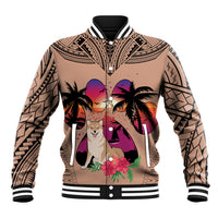 Polynesian Baseball Jacket Dog Lover With Shiba Inu - Sunset At The Beach Brown Ver LT7 - Wonder Print Shop