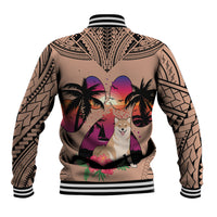 Polynesian Baseball Jacket Dog Lover With Shiba Inu - Sunset At The Beach Brown Ver LT7 - Wonder Print Shop