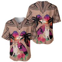Polynesian Baseball Jersey Dog Lover With Shiba Inu - Sunset At The Beach Brown Ver LT7 - Wonder Print Shop