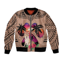 Polynesian Bomber Jacket Dog Lover With Shiba Inu - Sunset At The Beach Brown Ver LT7 - Wonder Print Shop