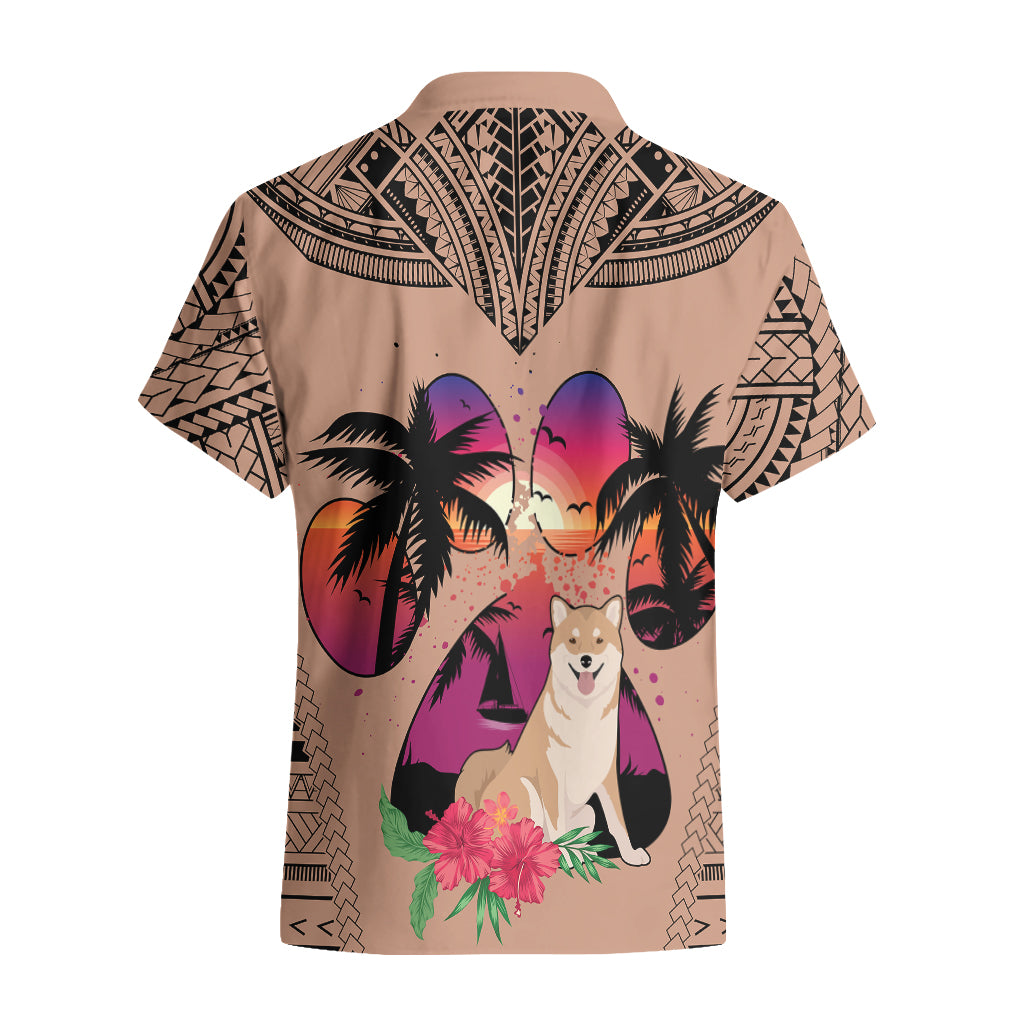 Polynesian Hawaiian Shirt Dog Lover With Shiba Inu - Sunset At The Beach Brown Ver - Wonder Print Shop